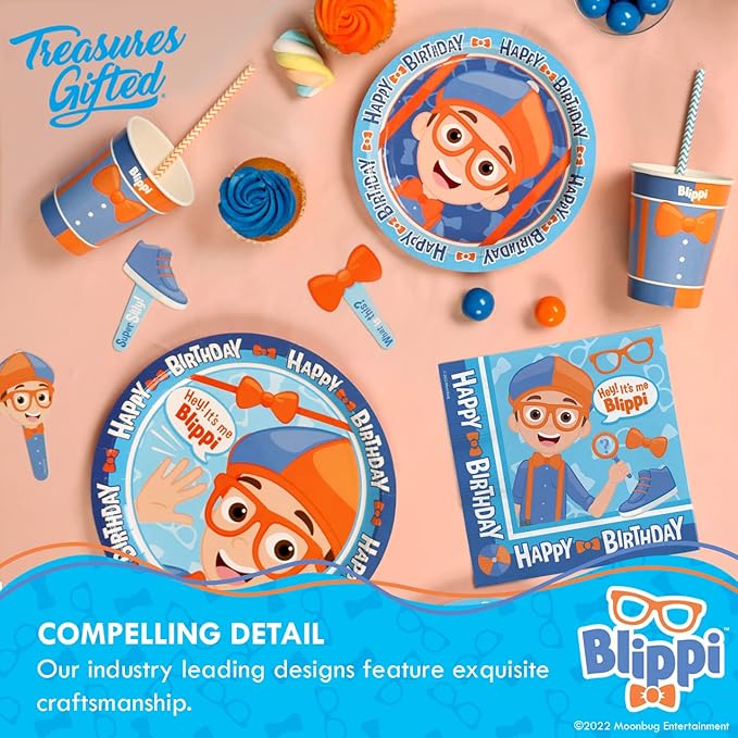 Treasures Gifted Officially Licensed Blippi Birthday Party Supplies - Pack of 3 - Large Rectangular Blippi Tablecloth 54in x 108in - Blippi Party Decorations for Tabletop - Happy Birthday Tablecloth