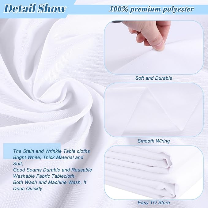 Kesfey 6 Packs White Table Cloths Rectangle 70 x120 inch Washable Polyester Fabric White Tablecloths for 6-8 Ft Tables Stain and Wrinkle Resistant Reusable Table Covers for Parties Wedding Banquet
