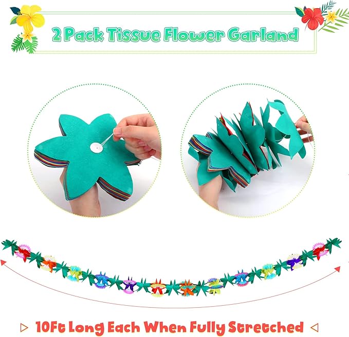 KESOTE Hawaiian Tropical Luau Party Decorations, 20Ft Tropical Garlands & 6 Birds Honeycomb for Summer Tiki Bar Beach Party Decorations Supplies