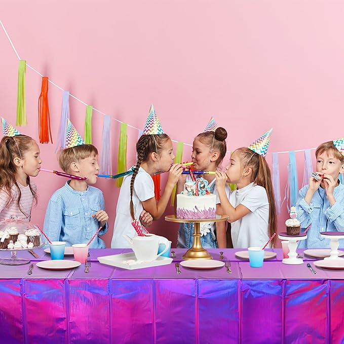 FunnyPars 1 Pack Iridescent Purple Plastic Tablecloths, Shiny Disposable Laser Rectangle Table Covers, Foil Tablecloth Iridescent Party Decorations for Kpop Birthday Bridal Wedding Decor, 54x108 Inch