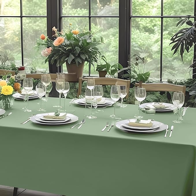 3Pcs Sage Green Plastic Tablecloths for Rectangle Tables, Light Green Disposable Tablecloth, Waterproof Sage Green Table Cover for Birthday Bridal Wedding Baby Shower Party Decorations, 54 X 108Inch