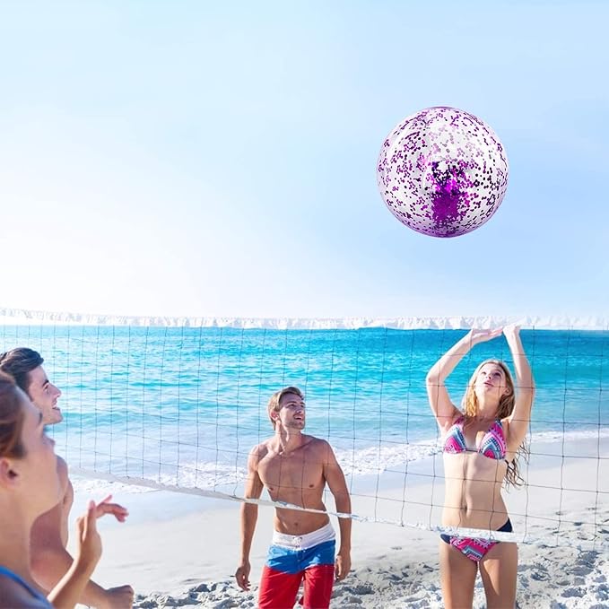 12 Pack Inflatable Beach Balls Bulk - 16" Glitter Pool Toys Balls for Summer Beach Pool Party, Swimming Pool Game Water Beach Toys Party Favor Summer Luau Decoration Essential Blow Up Beach Ball