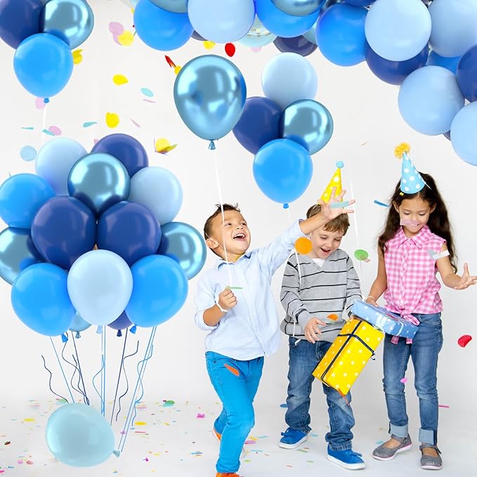 Patimate Blue Balloons Set, 50 pcs 12 inch Metallic Navy Blue, Pastel Light Blue Latex Balloons Kit for Happy Birthday Baby Shower Wedding Party Decorations for Men Boy