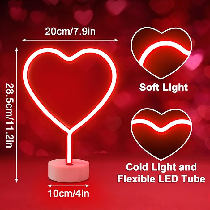 BRIGHTDECK 2 Pack Heart Neon Signs, LED Lights Battery Operated or USB Powered Decoration Lamp, Neon Lights Decor for Valentine's Day Gifts, Wedding, Party, Pink Room Decor (Red Heart)