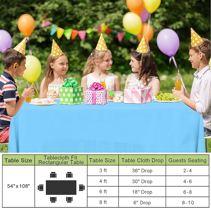 Smiry Disposable Table Cloth - 15 Pack, 54 x 108 Inch Waterproof Rectangle Tablecloths for Parties, Decorative Plastic Table Cover, Leakproof & Sturdy, Light Blue