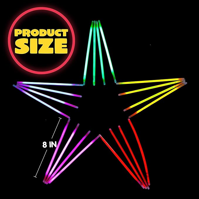 JOYIN 300 Pcs 8" Glow sticks Bulk Party Favors Pack, Neon Glow in the Dark Party Supplies, Light Up Necklaces and Bracelets with Connectors, Easter, Football, Birthday Decorations