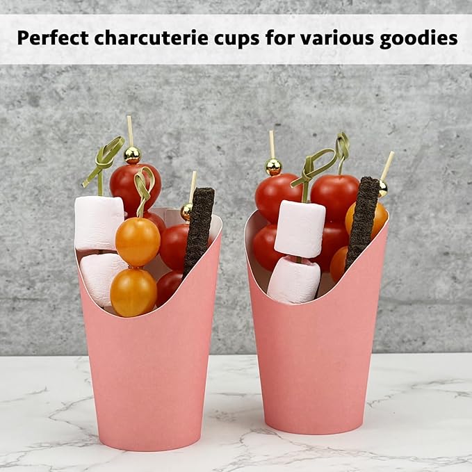 CAMKYDE 50 Pcs French Fries Holder, 12oz Disposable Paper French Fry Cups Charcuterie Cups for all Occasions (12oz, Pink)