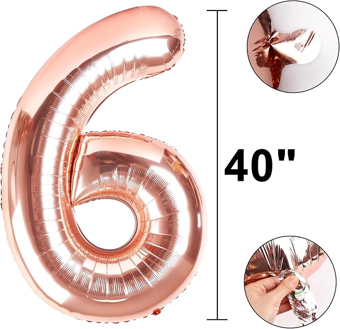 Rose Gold Number 6 Baiioons 40 Inch Number Balloons Giant Jumbo 6th 16th 26th Foil Mylar Helium Number Digital Balloons Champagne Gold 60 Birthday Party 66 Anniversary Events Party Decorations