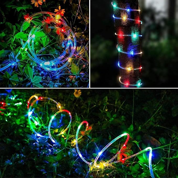 Solar Rope Lights 39FT IP65 Waterproof Outdoor Lights LED Copper Fairy String Tube Lights for Party Garden Yard Home Wedding Christmas Halloween Holiday Tree Decoration Lighting(Multi Color)