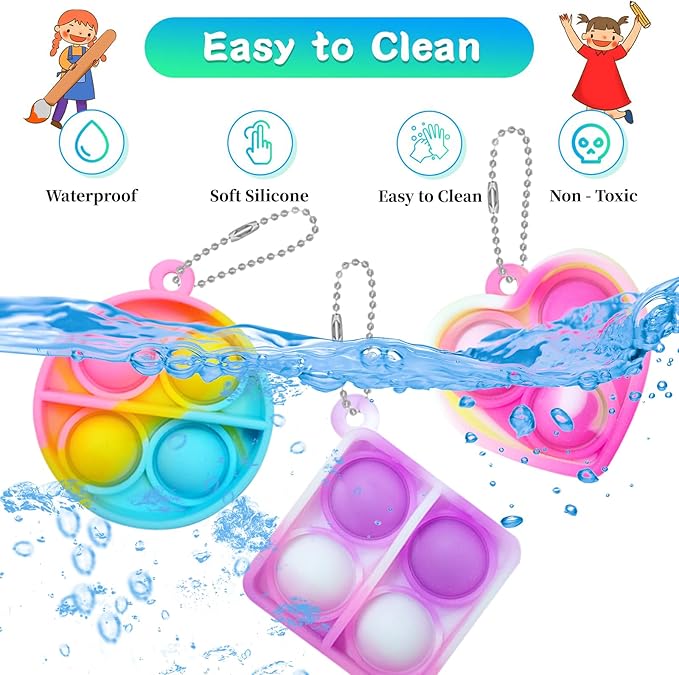 Pop Fidget Keychain 60 Pack ,Mini Fidget Toys Bulk ,Sensory Toys for Kids ,Party Favors for Kids 4-8,8-12 Year ,Back to School Gifts for Classroom ,Easter Goodie Bags Stuffers