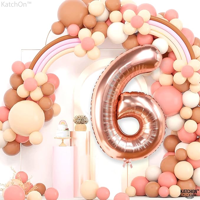 KatchOn, Giant Rose Gold Number 6 Balloon - 40 Inch | 6th Birthday Balloon for 6th Birthday Decorations | 6 Balloons for Birthday | 6 Year Old Balloons for 6 Year Decorations
