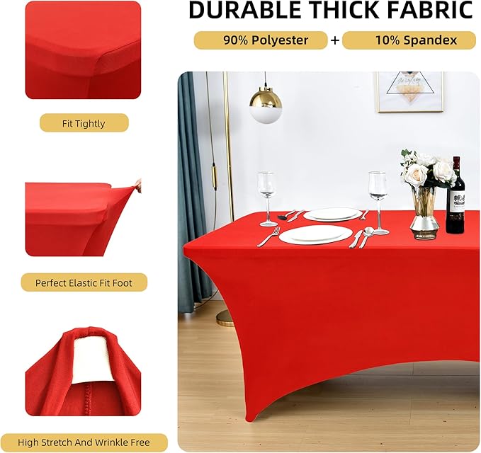 10-Pack 6ft Red Spandex Table Covers for Rectangle Standard Folding Tables - Wrinkle Resistant Stretch Tablecloths - Ultimate Fitted Table Protector for Parties, Banquet, Wedding