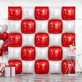 NISOCY 25PCS Red White Square Foil Balloons Wall Double Backdrop Sided Red Pearl White Balloon Tunnel Arch Kit for Christmas Birthday Valentine's Day Baby Shower Wedding Party Decorations