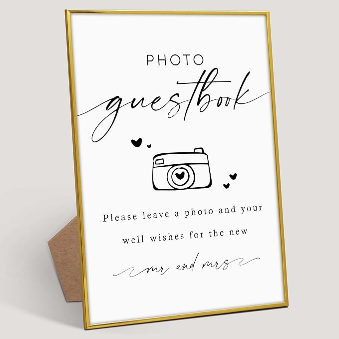 Wedding Photo Guest Book Sign, 8"X 11" Gold Frame Wood Wedding Sign with Stand, Bridal Shower Guest Book Alternative, Engagement Party Decorations, Favors for Ceremony and Reception-5