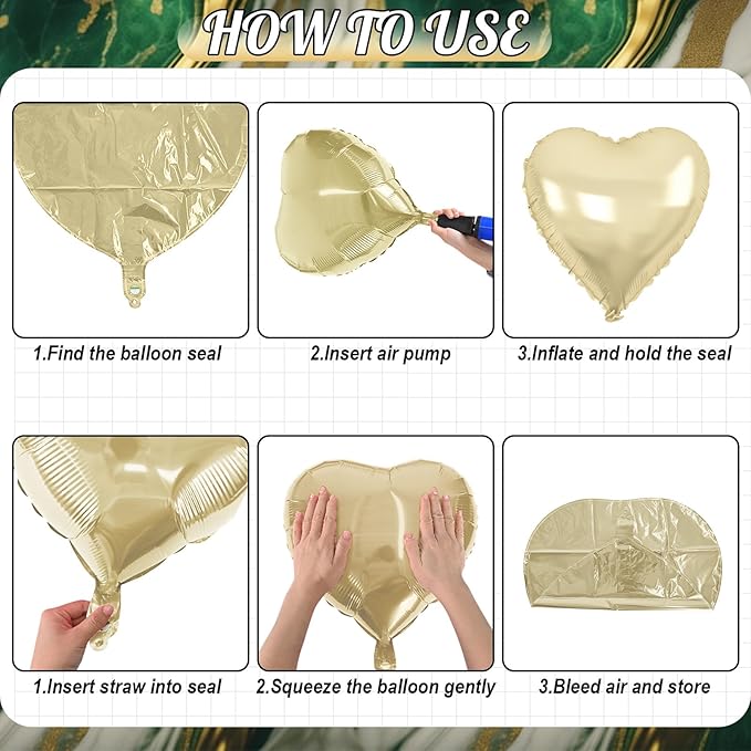 Green Gold Brown Heart Balloons, 12Pcs Retro Green Pastel Gold Beige Coffee Heart Shape Foil Balloons Olive Neutral Tan Cream Balloon for Boho Woodland Birthday Camo Army Hunting Baby Shower