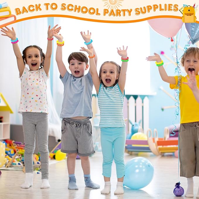Welcome Back to School Rubber Bracelets 30 PCS First Day of School Bracelet Gifts Silicone Wristbands for Students Kids Party Favors Supplies Decorations Classroom Prizes Rewards Goodie Bags Stuffers