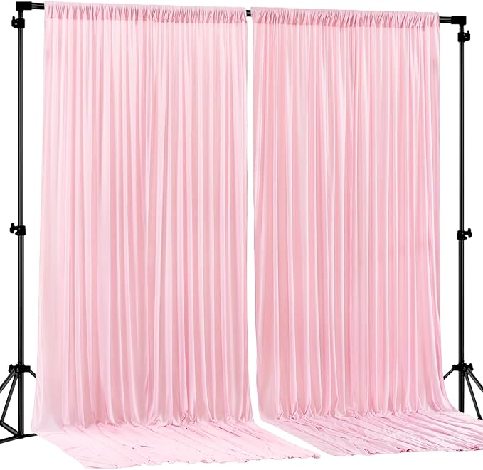 Pink Backdrop Curtains-Wrinkle-Free Polyester Photography Drapes Party Curtain Background for Baby Shower Wedding Decorations- 8 X10FT (Pink)