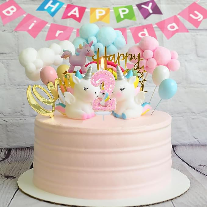 Birthday Candles - Number 2 Candle, 2nd Birthday Decorations for Girl, Pink Candles for Cake Topper, Cartoon Theme Party Supplies