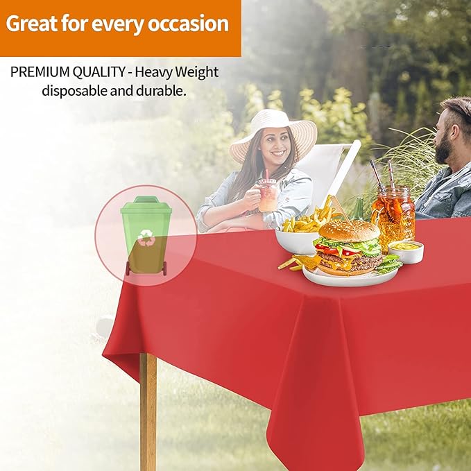 Party Dimensions Red Disposable Plastic Tablecloth for Rectangle Tables (48 Pack) Premium Decorative Table Cloths for Parties, Events & Weddings, Indoors & Outdoors, 54 x 108 inches