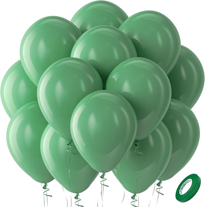 Bezente Sage Green Latex Party Balloons - 100 Pack 12 inch Round Helium Olive Green Balloons for Birthday Jungle Theme Safari Bridal Shower Wedding Party Decorations
