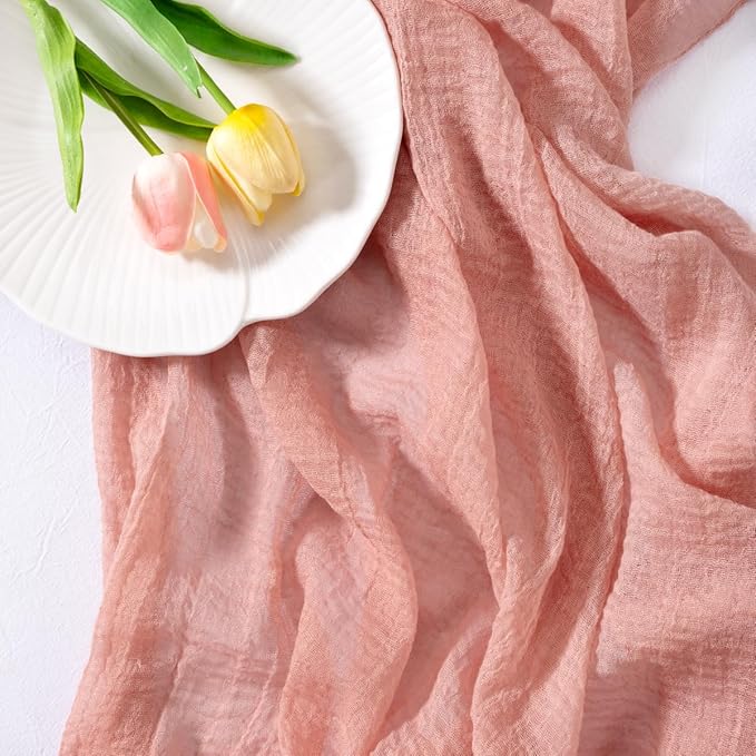 Socomi 6pcs Cheesecloth Table Runner Rose Gold Easter Spring Gauze 120 Inch Rustic Boho Cheese Cloth Runner for Wedding Party Baby Bridal Shower Centerpiece Decoration Holiday Home Decorations