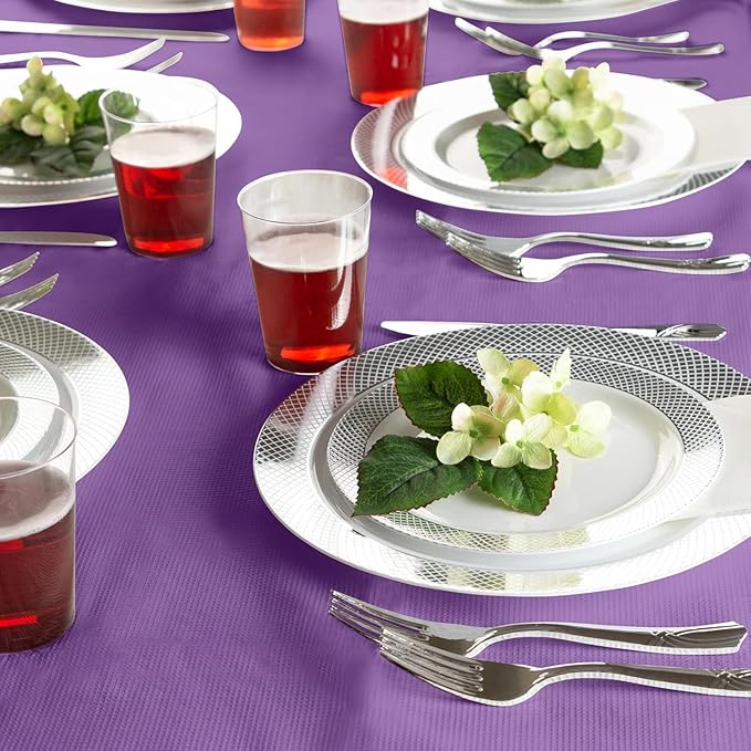 PARTY BARGAINS Disposable Table Covers, 54 x 108 Inch, Purple, 3-Ply Paper & Plastic Spill-Resistant Party Tablecloths, 40 Pack