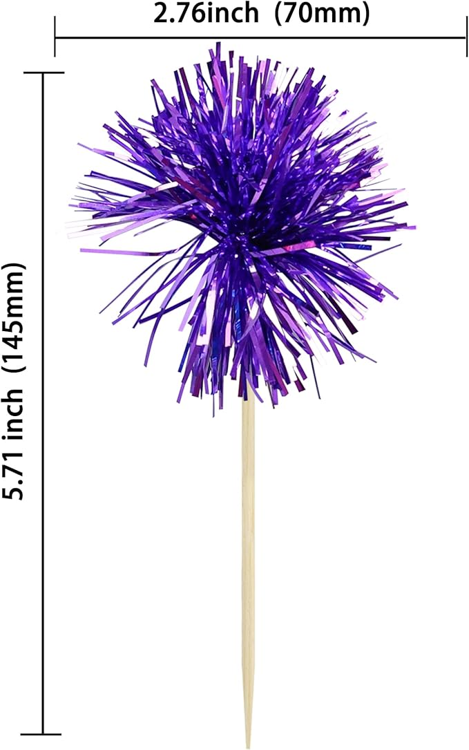 Gyufise 30Pcs Foil Firework Cupcake Toppers Sparkle Tinsel Cake Toppers Tinsel Drink Cake Decoration Cocktail Picks for Birthday Wedding Graduation Party Supplies Dark Purple