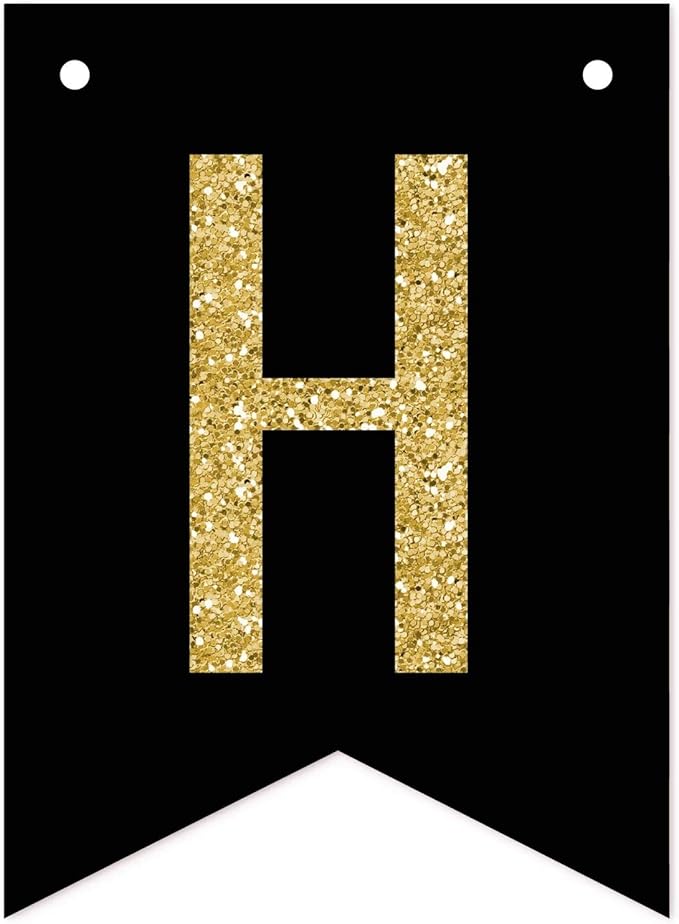 Andaz Press Faux Gold Glitter on Black Birthday Party Banner Decorations, Happy 21st Birthday, Approx 5-Feet, 1-Set, Colored Hanging Pennant Decor