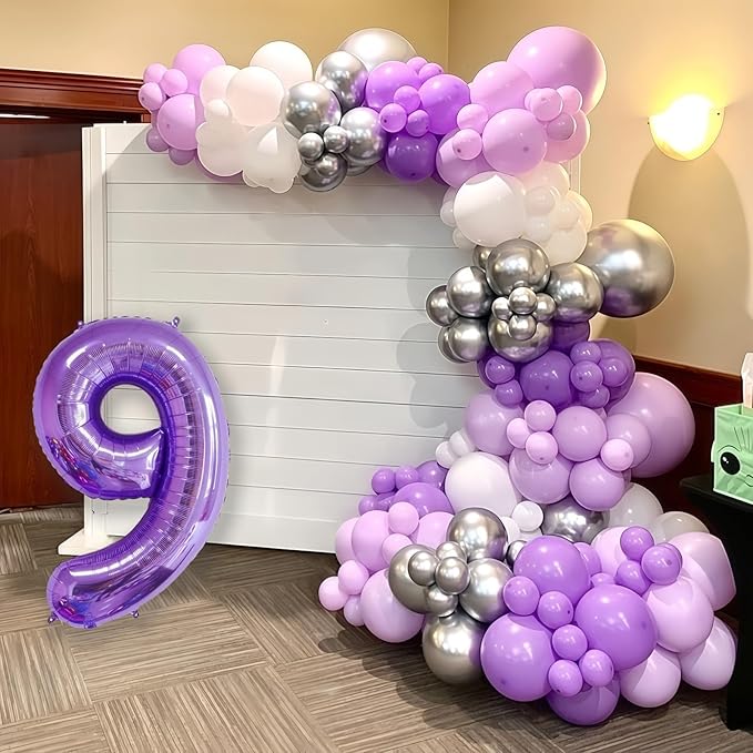Purple 2 Balloon Number,40 Inch Number 2 Balloon Big Purple 2 Foil Mylar Helium Balloon for Birthday Party Decorations