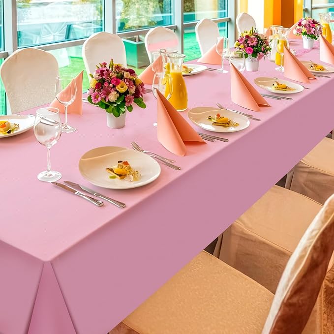 3Pcs Light Pink Tablecloth,Disposable Plastic Tablecloths,Waterproof Pink Rectangle Table Cover for Graduation Birthdays Weddings Anniversary Party Decorations,54 x 108 Inch