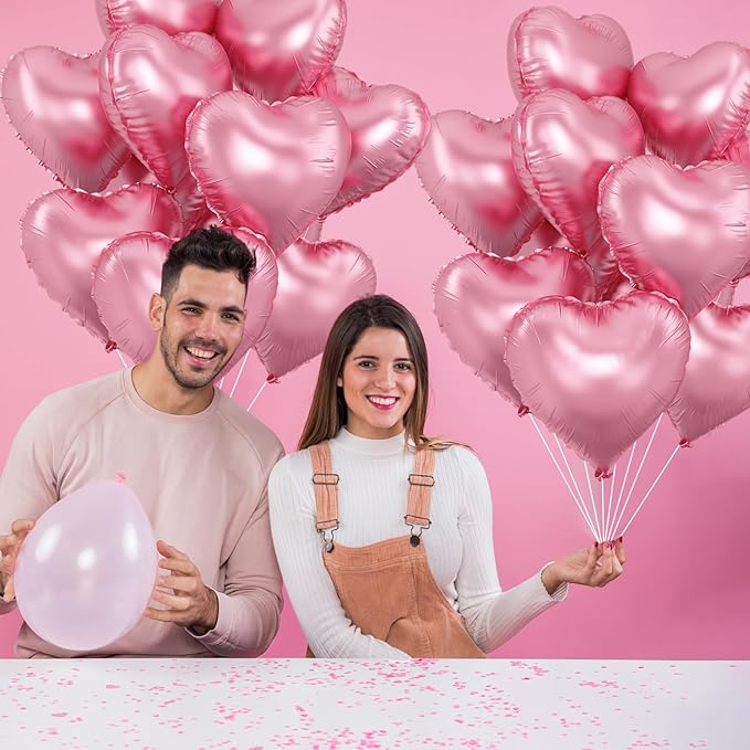 Pink Heart Balloons,10Pcs Foil Heart Shaped Love Balloons,18Inch Pearl Pink Helium Balloon for Valentines,Engagement,Birthday,Baby Shower,Wedding Party Decorations