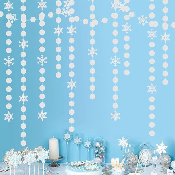 Snowflake Snow White-Silver Christmas Party-Decorations Garland - 61Ft Winter Wonderland Frozen Hanging Paper Streamers Banner,Birthday New Year Supplies Decor Ouruola