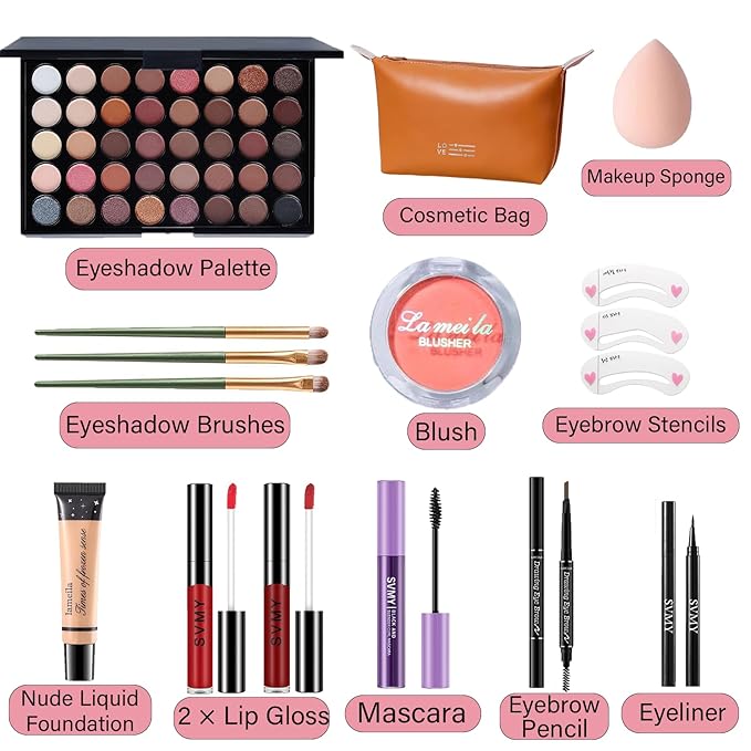 Makeup Set for Women, Makeup Full Kit for Beginners & Professionals, Travel Makeup Set for Teens & Adults, Makeup Gift Set for Girls, Eyeshadow Palette, Lip Gloss, Face & Eye Make up