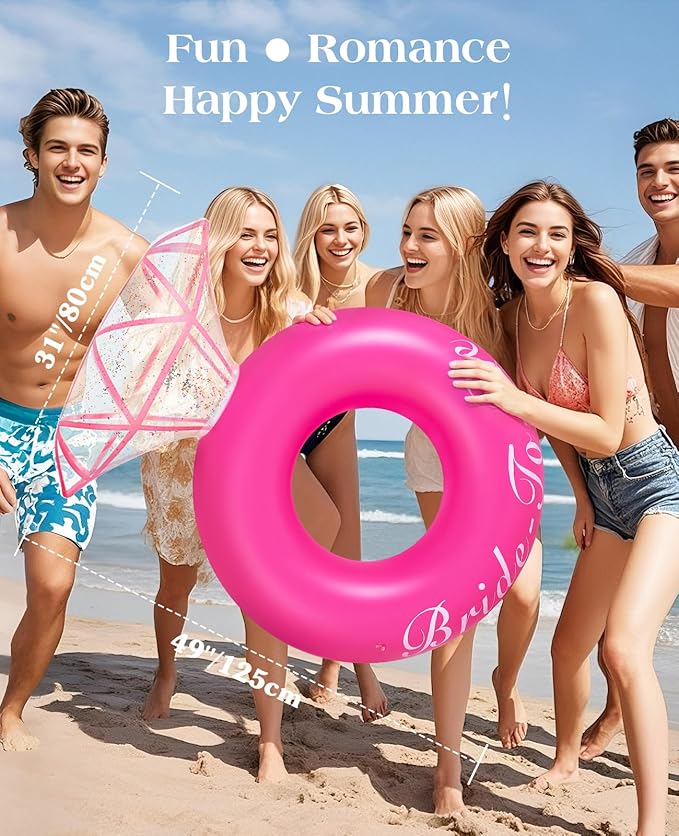 HeySplash Pool Floats, Inflatable Diamond Ring Pool Float, Large Engagement Ring Floatie for Bachelorette Party, Swim Tube River Lake Wedding Bride Stagette Decor Fun Toy Raft for Adults, Magenta