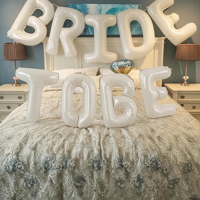 40 Inch White BRIDE TO BE Bachelorette Balloons, Big Foil Balloons Bridal Shower Party Decorations, Large BRIDE TO BE Mylar Balloon Letter Banner for Engagement Sign Wedding Hen Party Decor