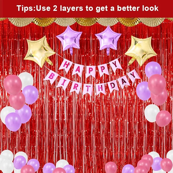 3 Pack Fringe Curtains Party Decorations,Tinsel Backdrop Curtains for Parties,Photo Booth Wedding Graduations Birthday Christmas Event Party Supplies (Red)