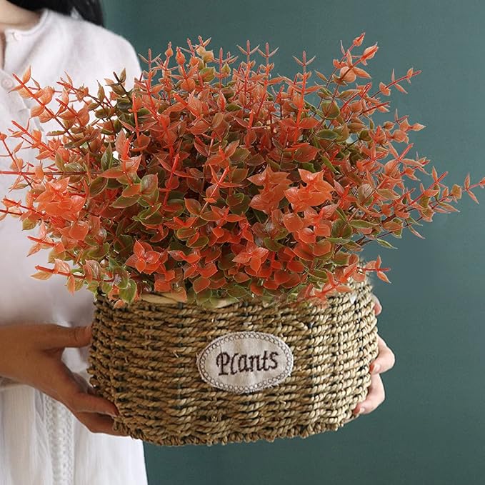 RECUTMS 8 Bundles Artificial Fall Flowers No Fade Faux Autumn Plants, Fake Indoor Outdoor Greenery Decorations for Thanksgiving Christmas Wedding Party Home Garden Fireplace Décor(Fall Eucalyptus)