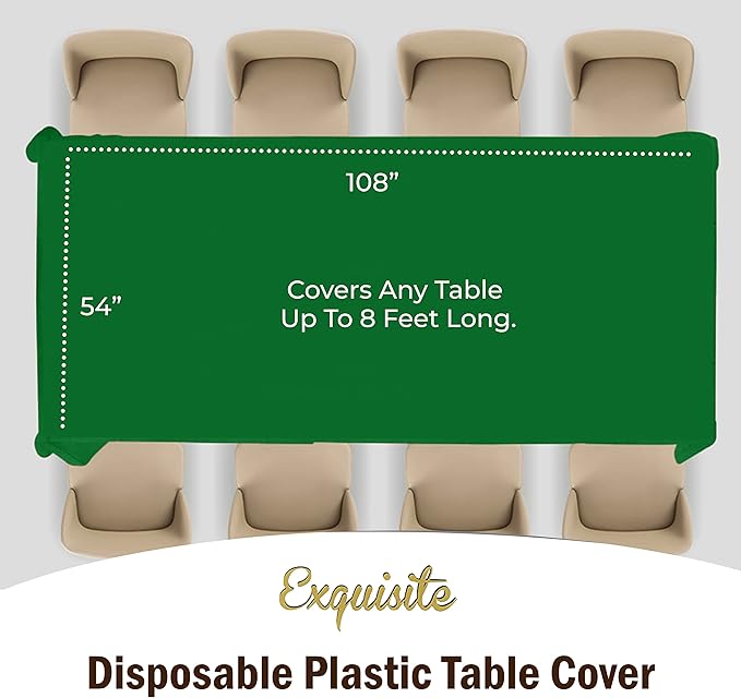 Exquisite 12-Pack Premium Plastic Tablecloth Pack of 12 Premium Plastic Tablecloth 54 Inch x 108 Inch Rectangle Table Cover - Emerald Green
