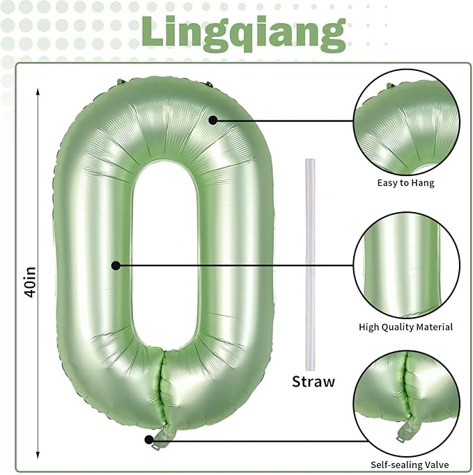 Large 10 Balloons Number Sage Green, 40 Inch Olive Green Helium Foil Number 1 & 0 Balloons Self Inflating for Girls Women 10th Birthday Party Balloons Anniversary Jungle Safari Decorations Supplies