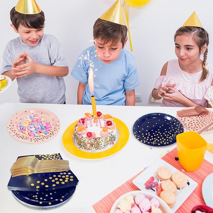 Green Paper Plates and Napkins Party Supplies,Serve 35 Guests 7 Inch Dark Green and Gold Party Plates and Napkins for Wedding Graduation