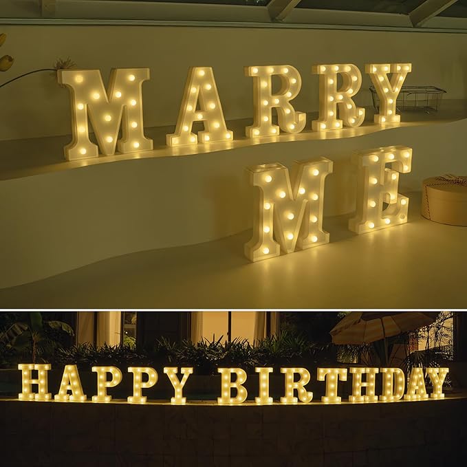 Foaky Rechargeable LED Letter Lights Sign Marquee Light Up Letters Sign for Night Light Wedding/Birthday Party Christmas Lamp Home Bar Decoration (P)