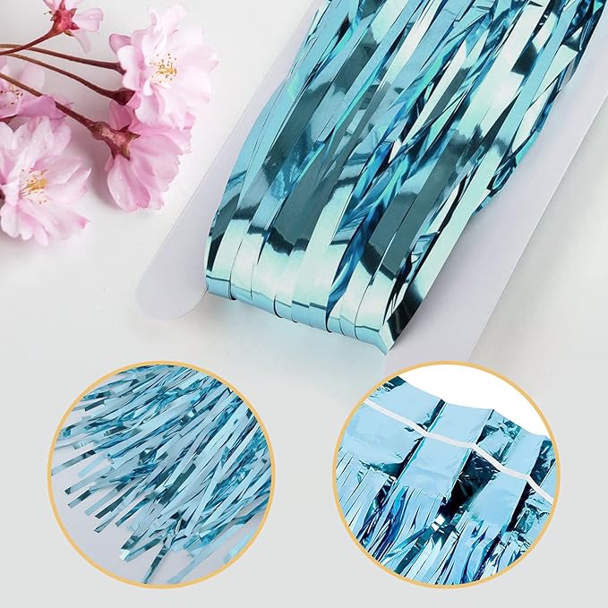 12 Pack Blue Foil Curtain Backdrop 3.2ft x 6.6ft Metallic Tinsel Fringe Backdrop Curtains Streamer Photo Booth Backdrop for Birthday Engagement Bachelorette Christmas Holiday Party Decorations