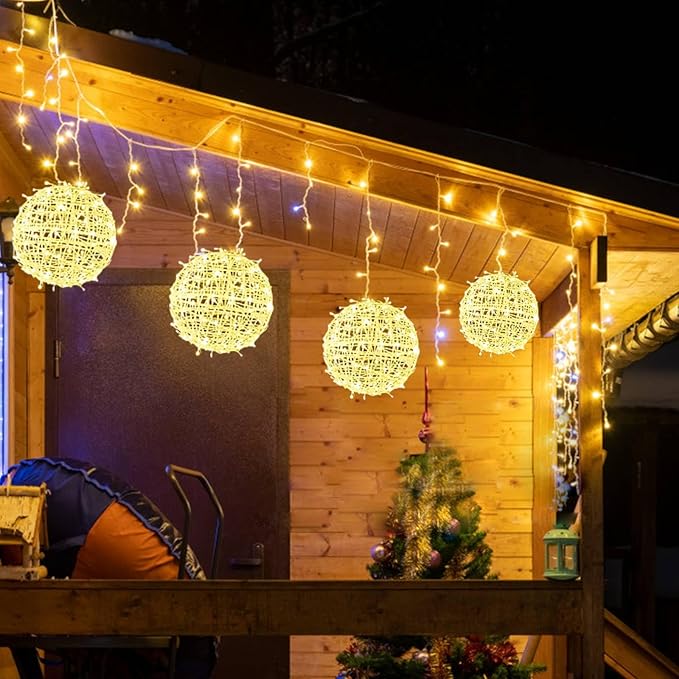 Outdoor Christmas Balls Lights Tree Lights Waterproof, 4 Pack 7.87" LED Hanging Globe Sphere Lights with 8 Lighting Modes Memory Timer Plug for Party Wedding Xmas Porch Patio Garden Yard Decorations