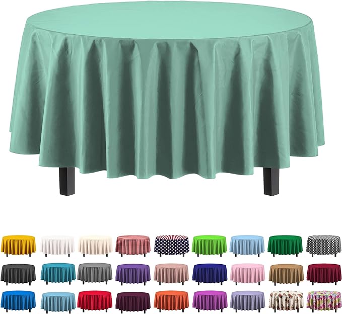 Exquisite 12-Pack Premium Plastic Tablecloth Pack of 12 Premium Plastic Tablecloth 84 Inch Round Table Cover - Light Mint