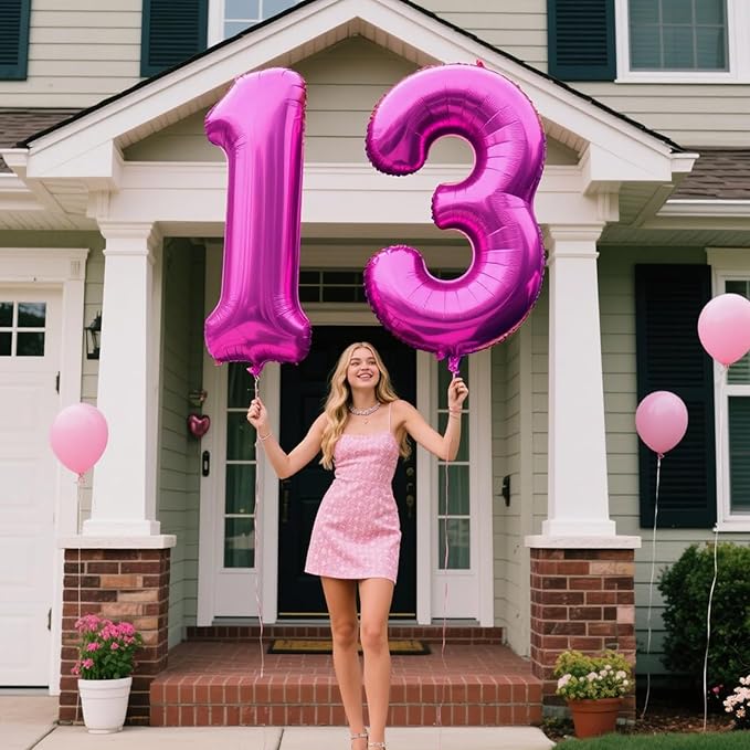 40 Inch Large 13 Balloon Numbers Rose Purple Big Foil Number Balloons Giant Helium Happy Birthday Party Decorations for Man and Women, Huge Mylar Anniversary Party Supplies
