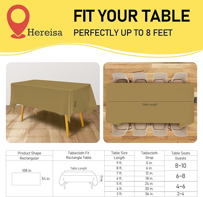 Premium Plastic Tablecloth 54in. x 108in. Rectangle Table Cover - Gold