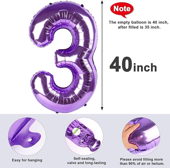 2 Numbers Balloon 40 Inch Purple Two Balloon Number Birthday Decor, 2nd 12 21st Party Celebration Decorations Graduations Wedding Baby Shower