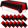 MASHAN 12Pcs Black and Red Tablecloth Party Decorations,Plastic Black Table Cloth Printed Red Table Runner Disposable Rectangle Cover for Birthday Weeding Anniversary Graduation Party,54 x108 Inch