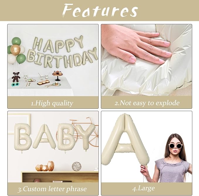 Biapian 40 Inch Letter S Balloons, Giant Cream S Foil Balloon, Big Single Alphabet A-Z Balloons, Beige Large Aluminum S Balloons Helium for Birthday, Baby Shower, Wedding, Anniversary Party Decoration