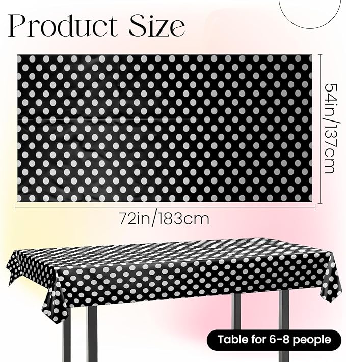 2 Pieces Black Polka Dot Rectangle Tablecloth - 54x72“ Decorative & Stain Resistant Table Cloth with Polka Dot Pattern, Table Cover for Halloween, Dining Table, Buffet, Wedding, Camping, Party